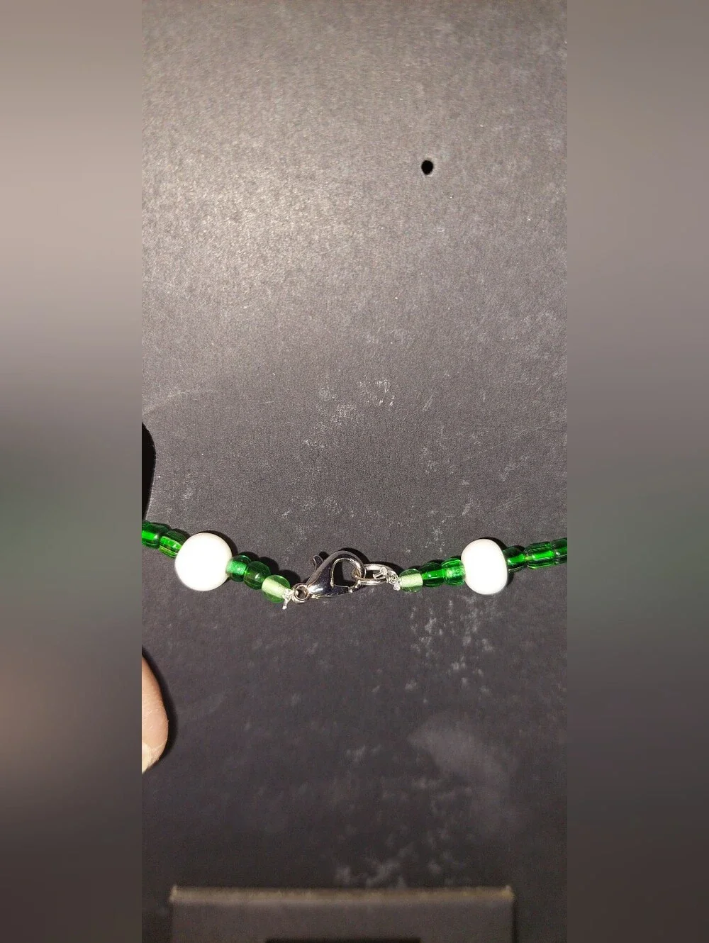 Handmade Green and White Glass Beaded Necklace with Yellow Accent 16 Inch Choker